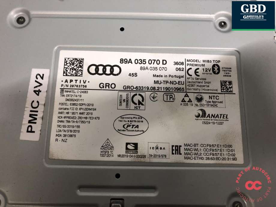 Bilstereo til Audi Q4 e-tron 2021-->> (89A 035 070 J|89A 035 070 C|89A 035 070 D| 89A 035 070 CX)