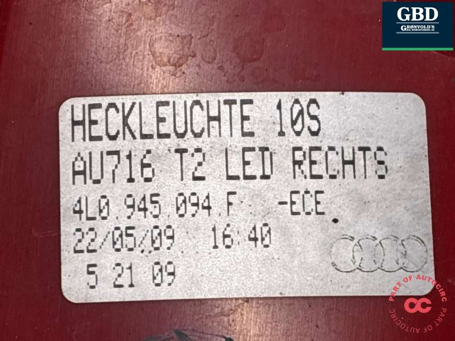 Baklykt høyre til Audi Q7 2006-2010 (Type I, Fase 1) (4L0 945 094 L|4L0 945 094 F|)