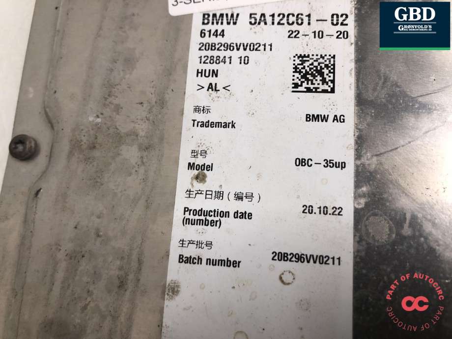 Batterilader (OBC - On Board Charger) til BMW 3-Serie 2018-->> (G20) (G20) (61 44 5 A60 2F9|61 44 5 A12 C61|5A12C61-02)