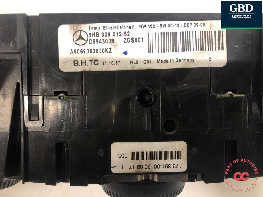 Varmeapparat betjening til Mercedes Sprinter 2013-2018 (Fase 2) (906) (906) (A 906 906 30 00|A 906 830 28 85| A 906 830 17 85|5HB009012-52)