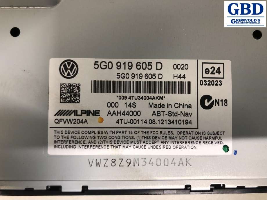 VW Golf VII, 2012-2017 (Fase 1) (ALPINE|5G0 919 605 D)