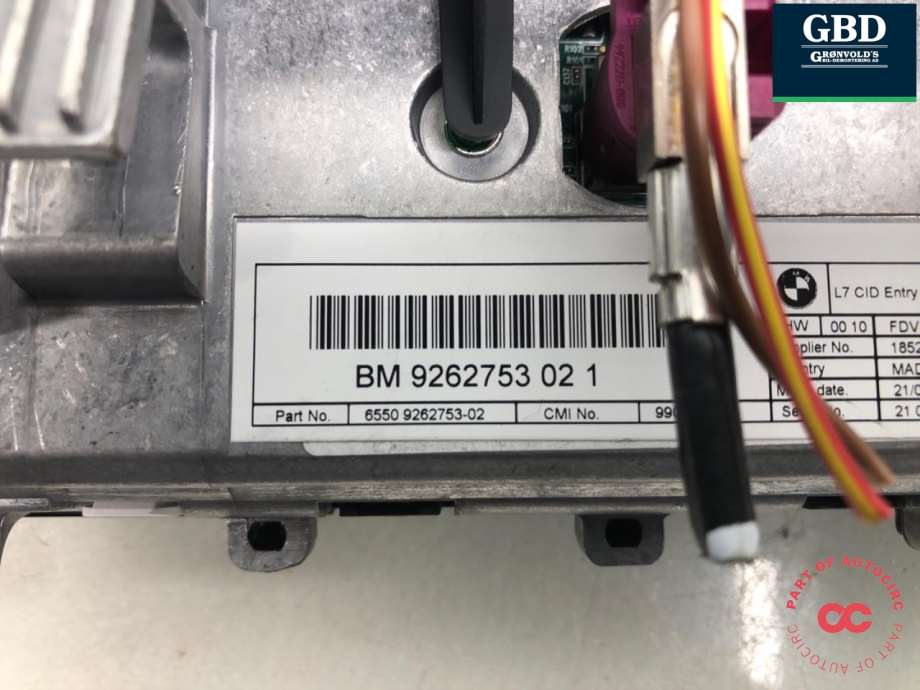 BMW 3-Serie, 2012-2018 (F30/F31/F34) (65 50 9 270 393|BM 9262753 02 1)