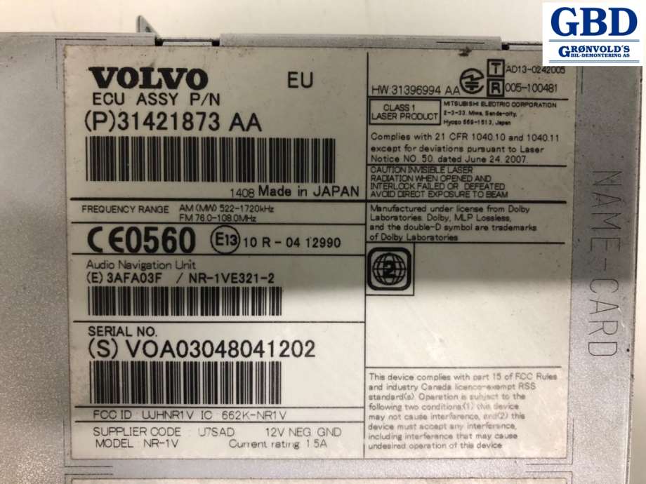 Volvo XC60, 2014-2017 (Type I, Fase 2) (36050656)