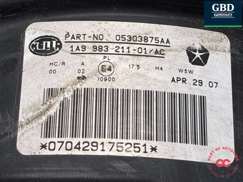 Frontlykt venstre halogen til Jeep Patriot 2007-2010  (5303 875AA|)