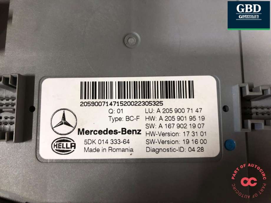 Styreenhet diverse til Mercedes GLC 2015-2022 (X253) (X253) (A 205 900 78 45|A 205 900 85 43|A 205 900 7147)