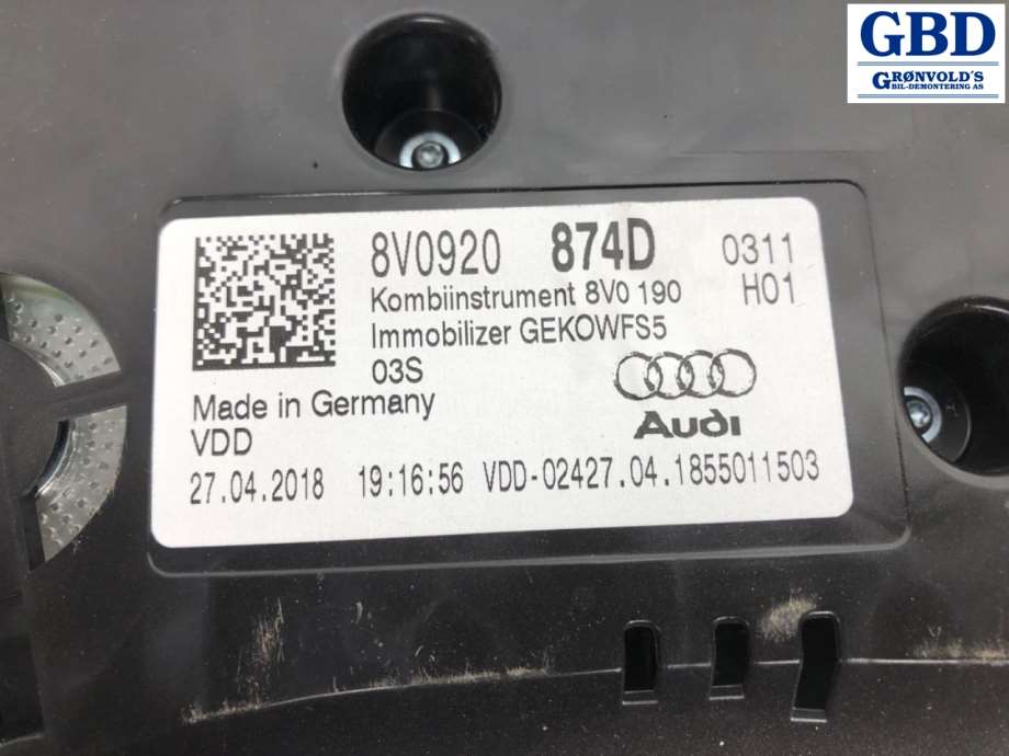 Audi A3, 2016-2020 (Type III, Fase 2) (8V0 920 874 D)