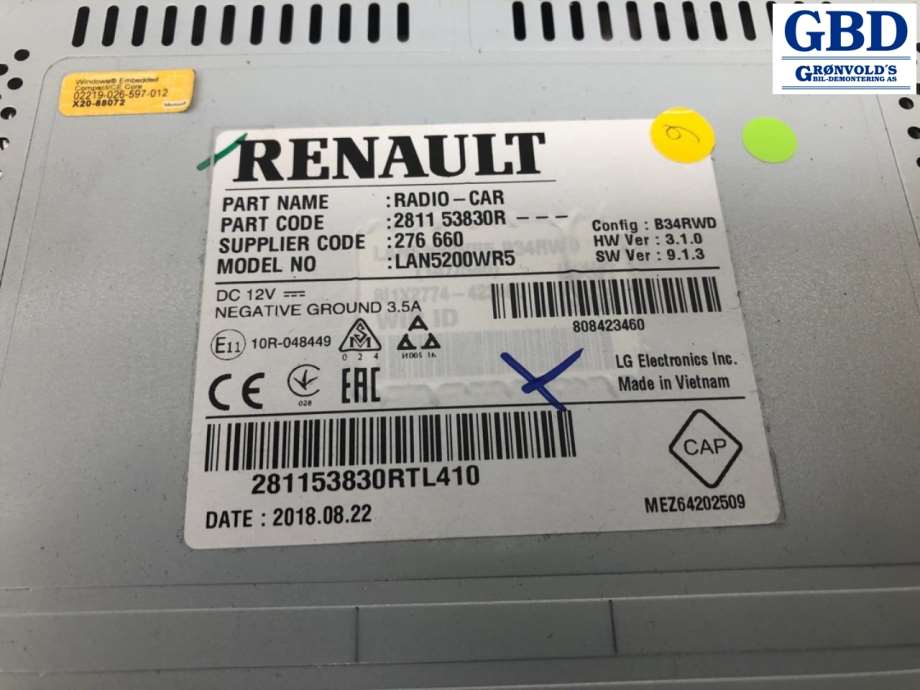 Renault Captur, 2013-2020 (Type I) (281153830R)