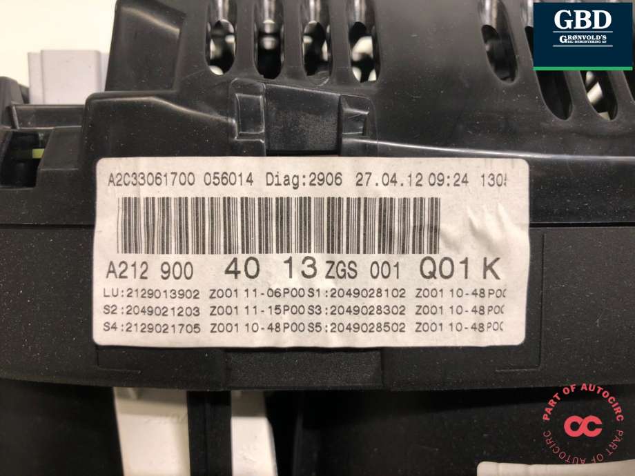 Instrumentpanel til Mercedes E-Klasse 2009-2013 (Fase 1) (W212) (W212) (A 212 900 40 13|A 212 900 40 13 80|)