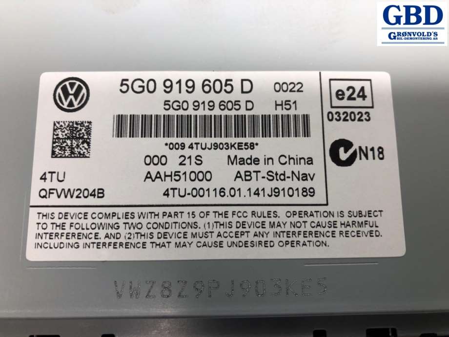 VW Golf VII, 2012-2017 (Fase 1) (5G0 919 605 D)