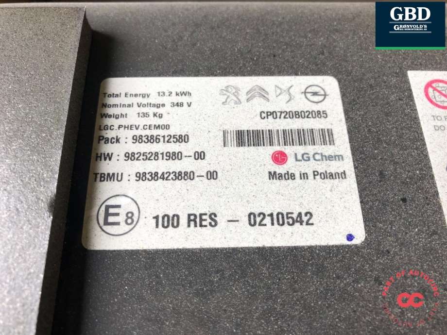 Batteripakke hybrid til DS DS7 Crossback 2018-->>  (16 828 377 80|16 923 060 80|)