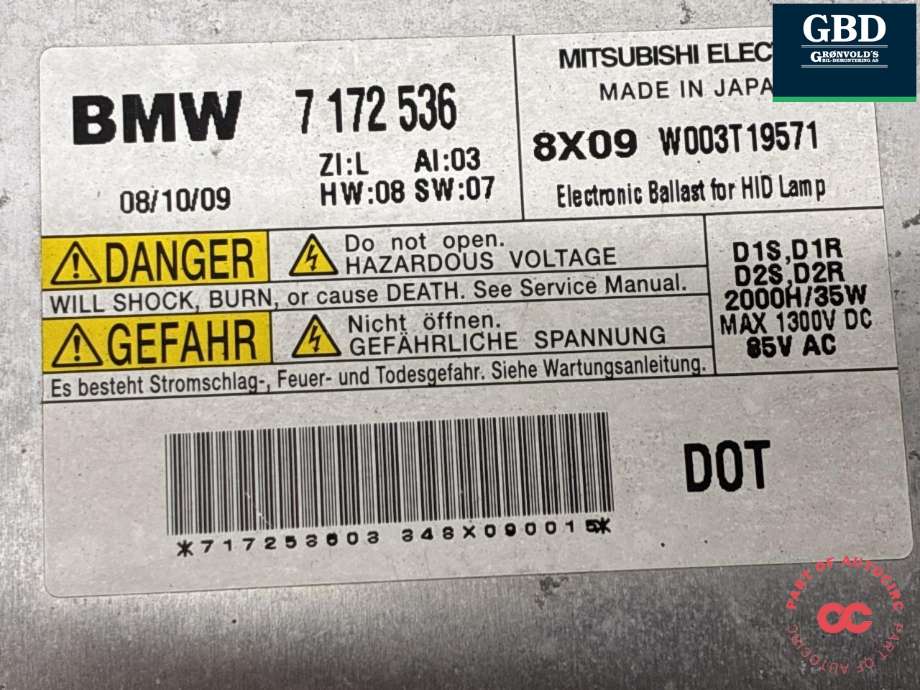 Styreenhet xenon/ballast til BMW 3-Serie 2005-2011 (E90/E91/E92/E93) (E90/E91/E92/E93) (63 12 6 948 180|7 172 536|W003T19571)