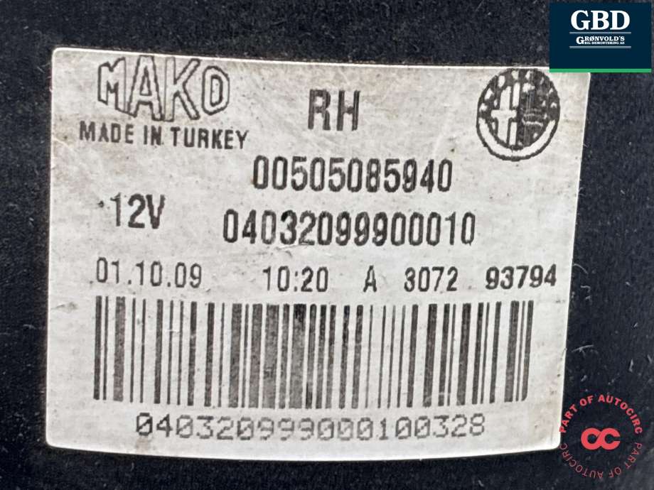 Tåkelykt høyre foran til Alfa Romeo MiTo 2008-2016  (50508594|00505085940|)