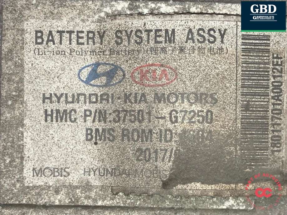 Batteripakke elbil til Hyundai Ioniq Electric 2016-2019 (Fase 1) (37501G 7250|37501-G7250|)