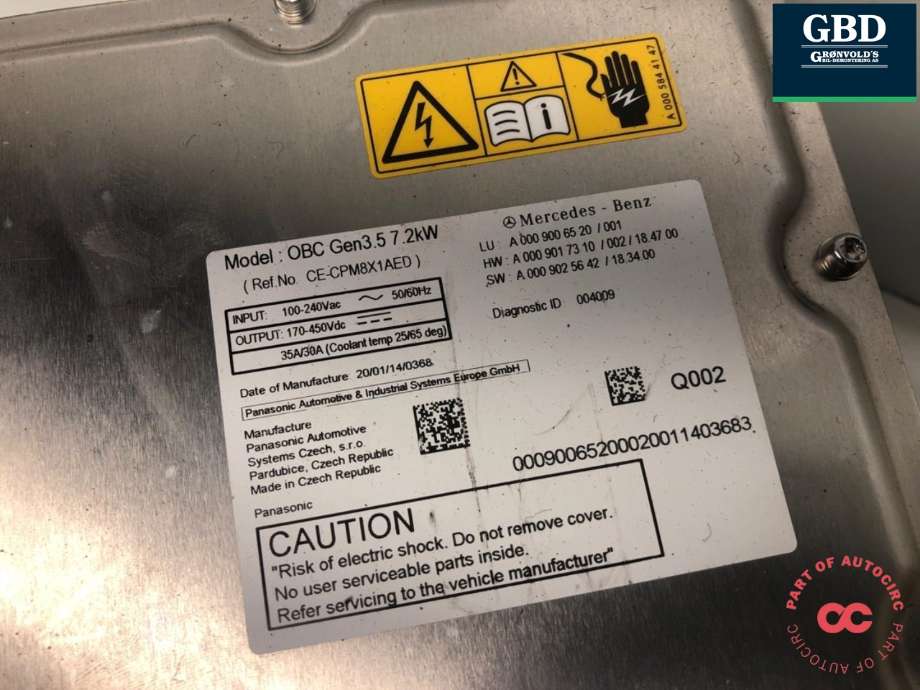 Batterilader (OBC - On Board Charger) til Mercedes EQC 2019-->>  (A 000 900 65 20 80|A 000 900 65 20|)