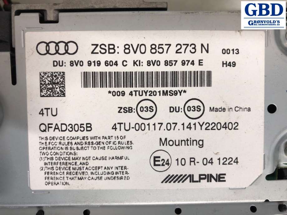 Audi S3, 2013-2020 (8V0 857 273 P|8V0 857 273 N)