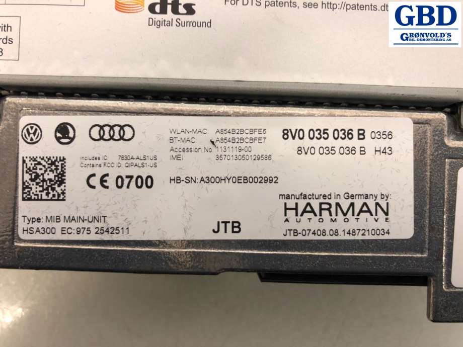 Audi S3, 2013-2020 (8V0 035 036 B|8V0 035 036 BX)