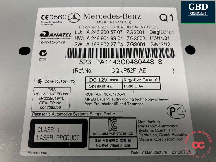 Bilstereo til Mercedes B-Klasse 2011-2018 (W246) (W246) (A 246 900 57 07|A 246 900 31 08|)