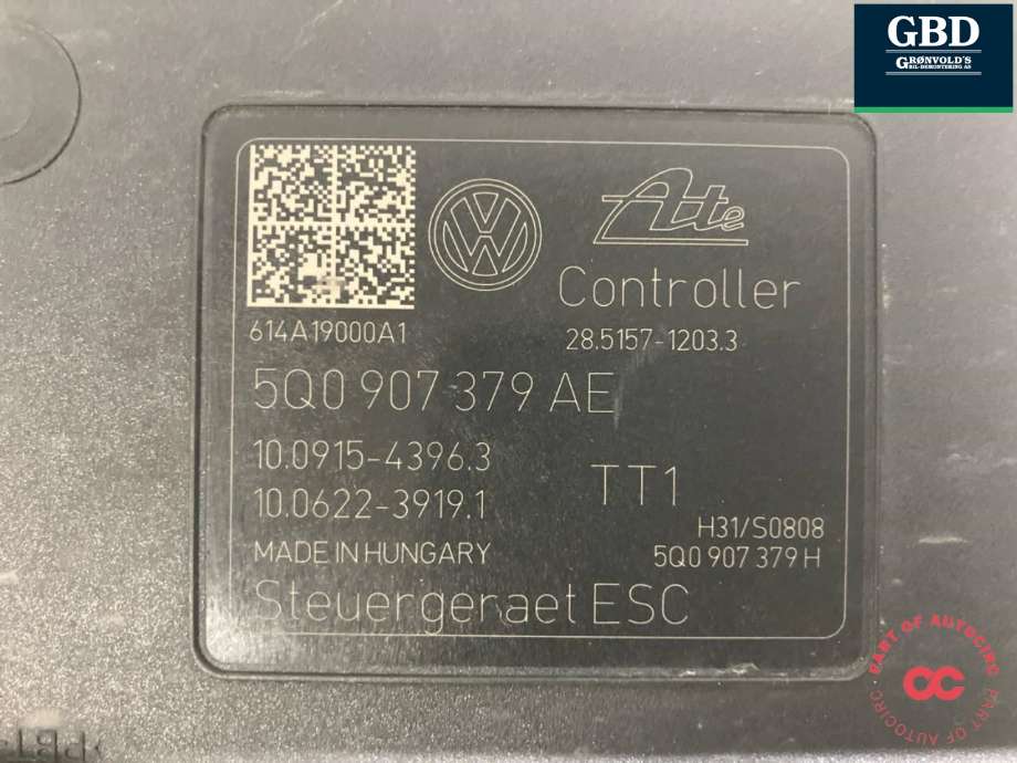 ABS sentral til VW e-Golf 2014-2017 (Fase 1) (5Q0 614 517 AL|5Q0 614 517 AK|5Q0 907 379 AE)