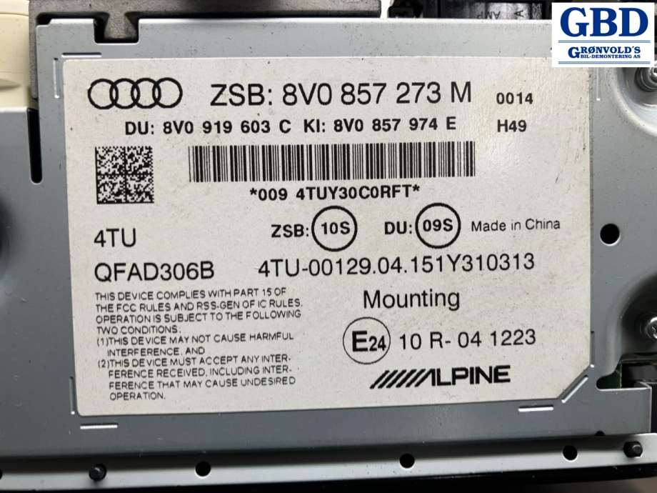 Audi A3, 2016-2020 (Type III, Fase 2) (8V0 857 273 M)