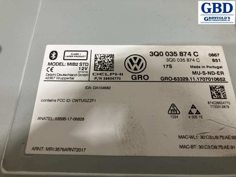 VW Golf VII, 2017-2020 (Fase 2) (3Q0035874C|28604770)