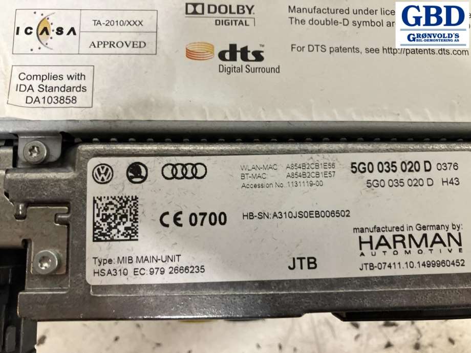 VW e-Golf, 2014-2017 (Fase 1) (5G0 035 020 D)