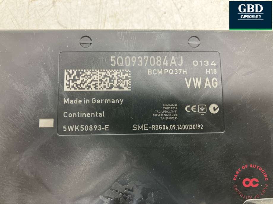 Styreenhet comfort (BCM) til Audi S3 2013-2020 (5Q0 937 084 AJ|5Q0 937 084 AJ Z00|BCMPQ37H| 5WK50893-E)