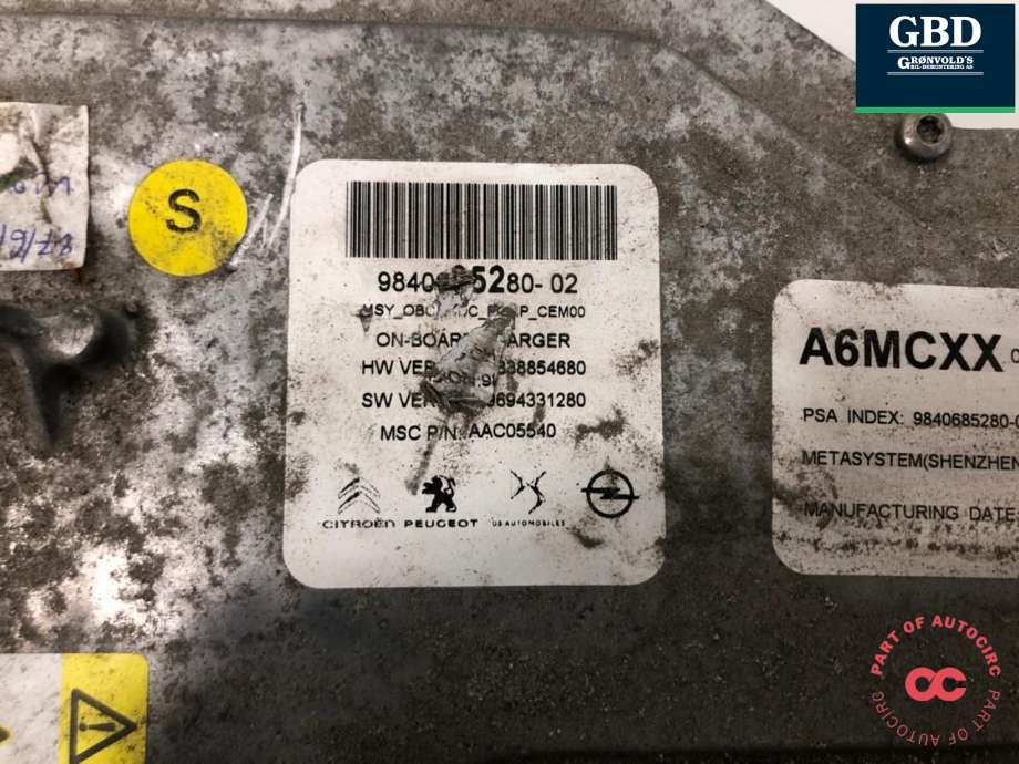 Batterilader (OBC - On Board Charger) til Peugeot e-2008 2019-->>  (16 913 444 80|16 758 121 80|)