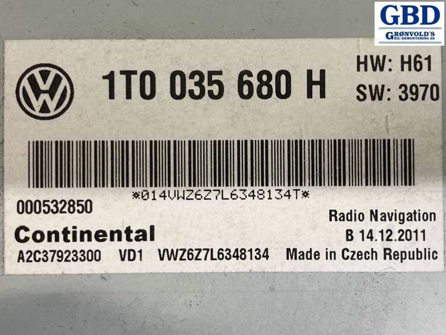 VW Touran, 2010-2015 (Type I, Fase 3) (1T0 035 680 H|1T0 035 680 HX|A2C37923300)