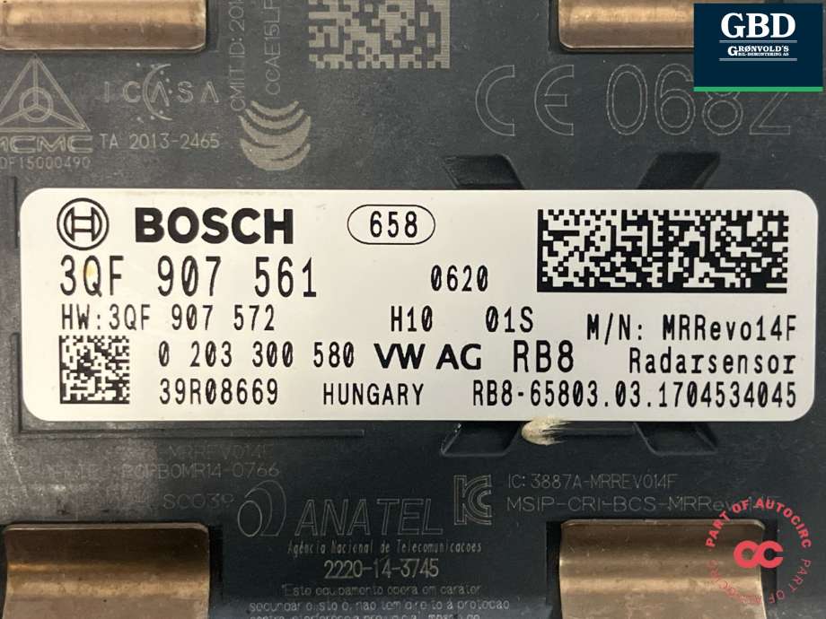 Sensor radar til VW Golf VII 2017-2020 (Fase 2) (3QF 907 561 A|3QF 907 561|0 203 300 580)