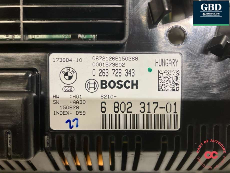 Instrumentpanel til BMW X5 2013-2018 (F15) (F15) (62 10 8 795 235|62 10 6 805 231|6212-6 802 317-01| 0 263 726 343)