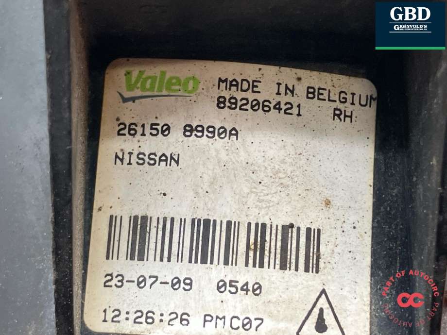 Tåkelykt høyre foran til Nissan Qashqai 2007-2010 (Type I, Fase 1) (261508993A|261508990A|)