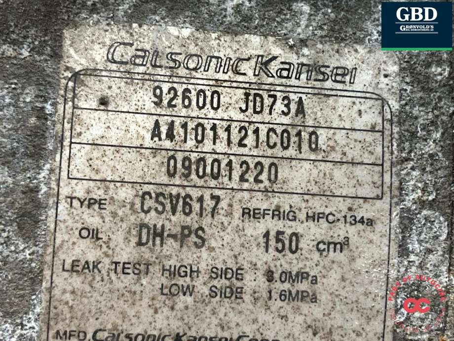 Aircondition kompressor til Nissan Qashqai 2007-2010 (Type I, Fase 1) (92600JD73A|)