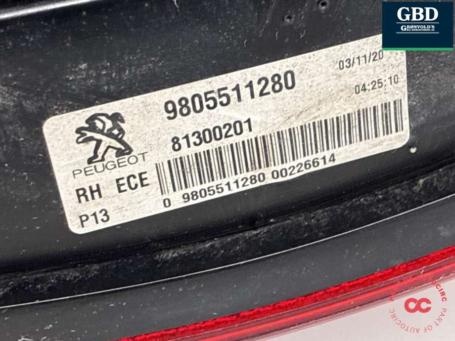 Baklykt venstre indre til Peugeot 3008 2009-2016 (Type I) (98 055 113 80|)