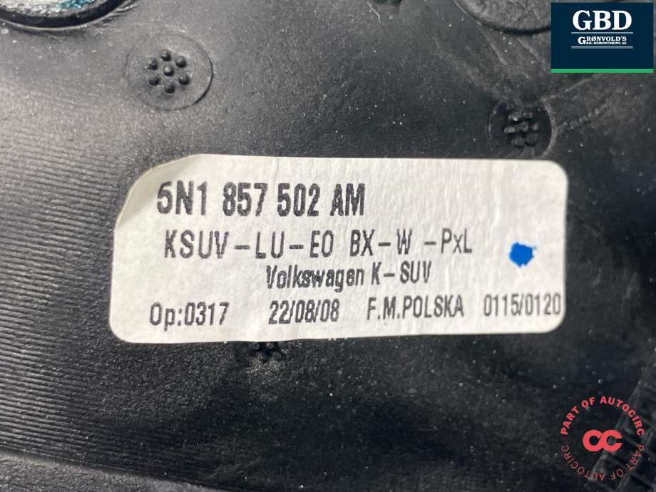 Speil høyre til VW Tiguan 2007-2011 (Type I, Fase 1)  (5N1 857 508 Q|5N1 857 502 AM|)