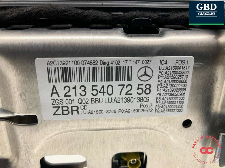 Multimedia display (MCU - Media Controller Unit) til Mercedes E-Klasse 2016-2023 (W213) (W213) (A 213 540 54 99|A 213 540 37 42|)