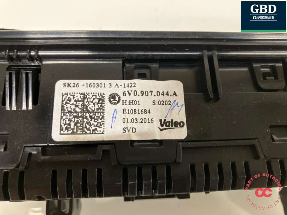 Varmeapparat betjening til Škoda Fabia 2014-2021 (Type III)  (6V0 907 044 A|6V0 907 044 D  BYY|6V0 907 044 A  BYY)
