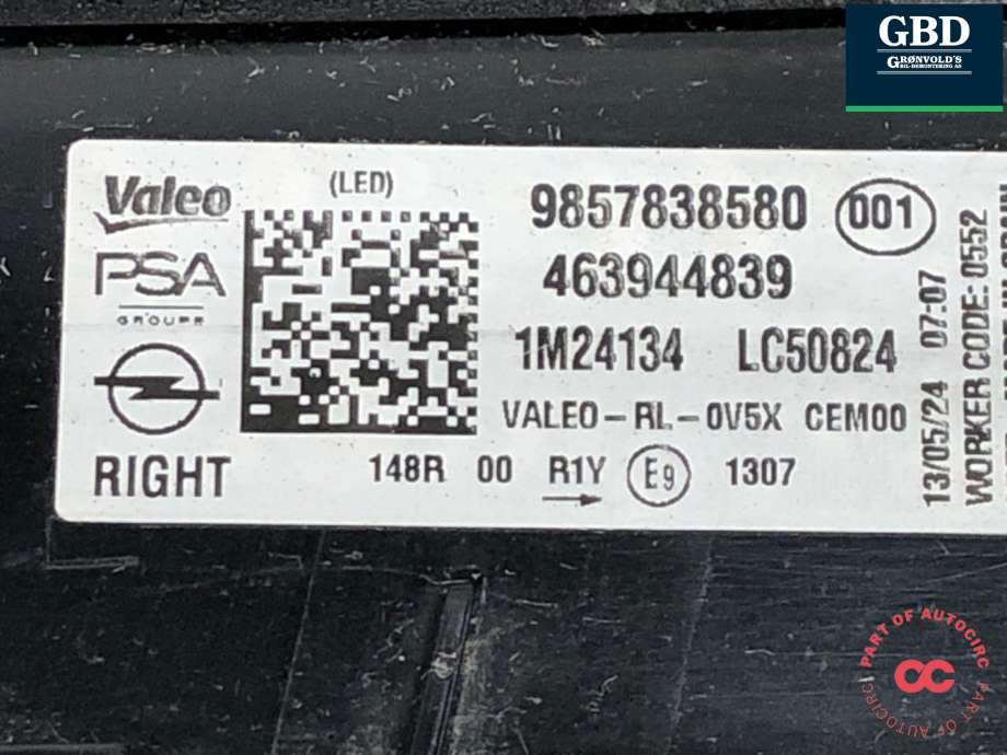 Baklykt høyre indre til Opel Astra L 2022-->>  (9857838580|)