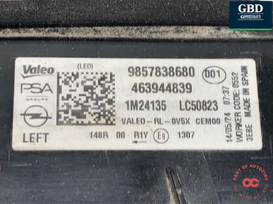 Baklykt venstre indre til Opel Astra L 2022-->>  (9857838680|)
