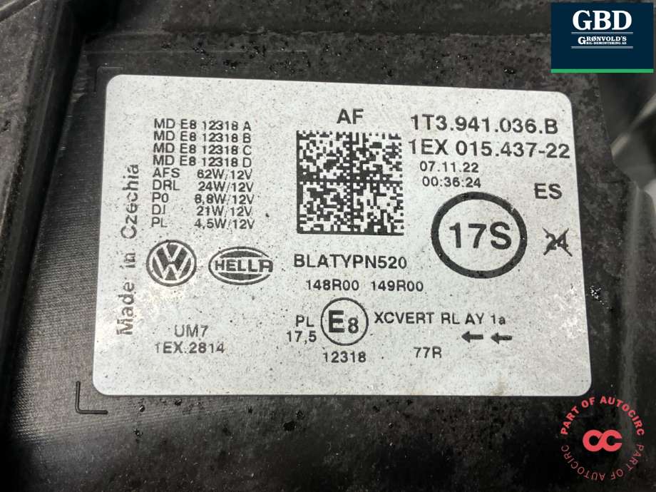 Frontlykt høyre full-LED til VW ID.BUZZ 2022-->>  (1T3 941 078|1T3 941 036 B|)