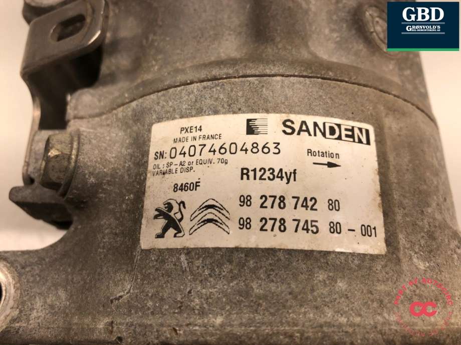Aircondition kompressor til Peugeot 3008 2016-->> (Type II)  (98 230 974 80|98 103 472 80|16 120 911 80)