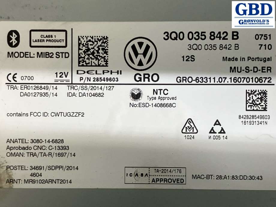 VW Transporter / Caravelle, 2015-2019 (T6) (3Q0 035 842 B|28549603)