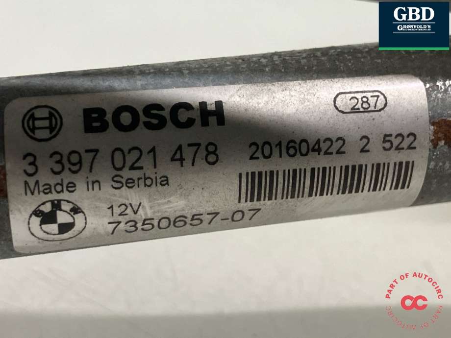Viskermotor frontrute komplett m/overføring til BMW X1 2015-2022 (F48) (F48) (61 61 5 A36 E69|0 390 243 525|3 397 021 478| 7350657-07)