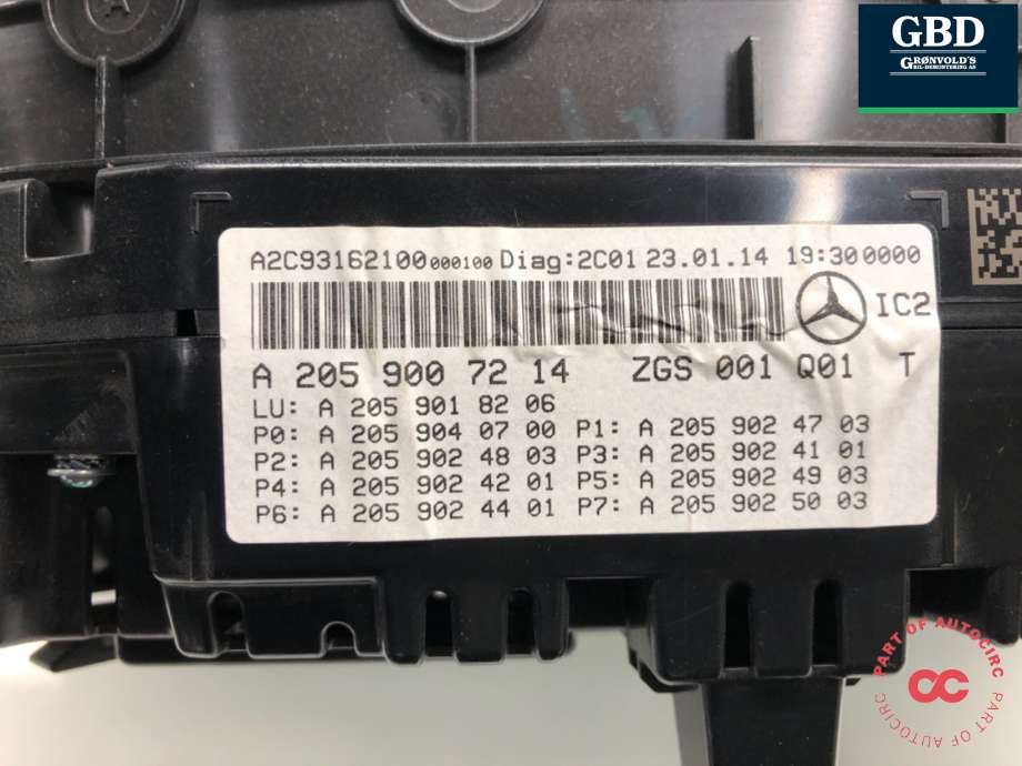 Instrumentpanel til Mercedes C-Klasse 2014-2018 (Fase 1) (W205) (W205) (A 205 900 35 16|A 205 900 72 14|A 253 900 34 06)