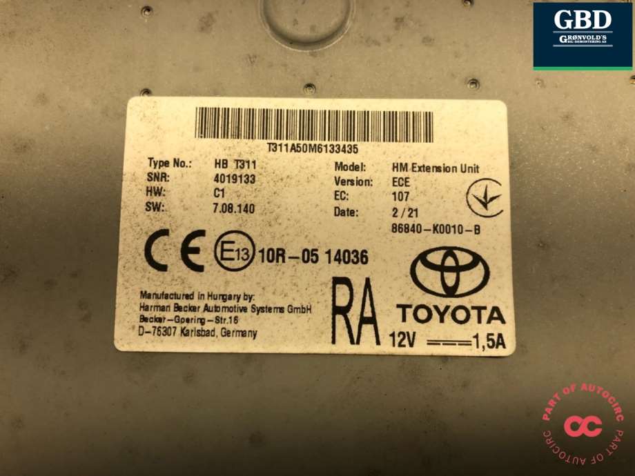 Toyota Corolla, 2019- (86840-K0010-B)