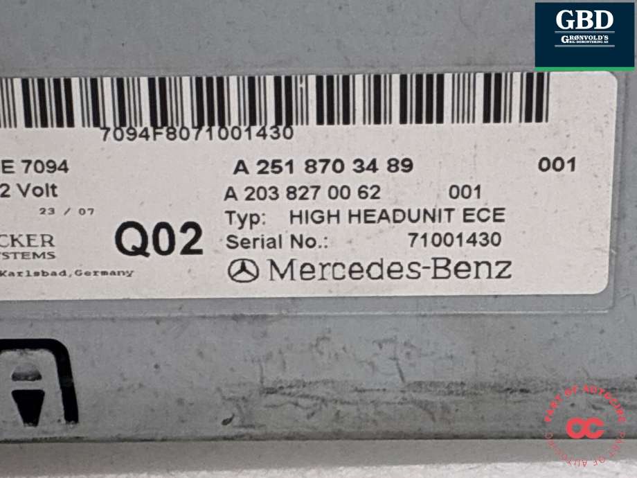 Bilstereo til Mercedes R-Klasse 2006-2013 (W251) (W251) (A 251 820 22 79|A 251 820 09 79|)