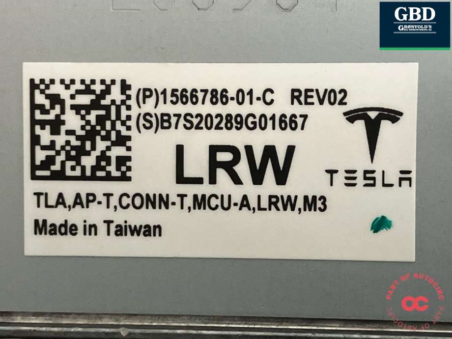 Styreenhet autopilot til Tesla Model 3 2018-2023 (Fase 1) (1681271-S0-J|1681271-S0-H|1681271-S0-K| 1566786-01-C)