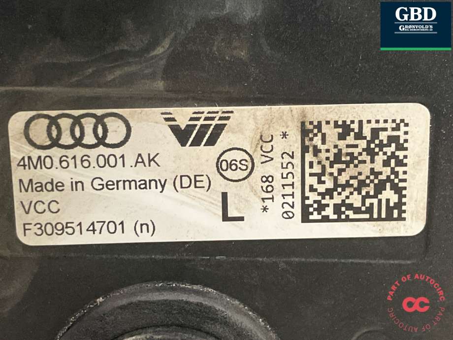 Fjær bak nivå luftpute/belg til Audi e-tron 2018-->>  (4M0 616 001 AK|F309514701|)