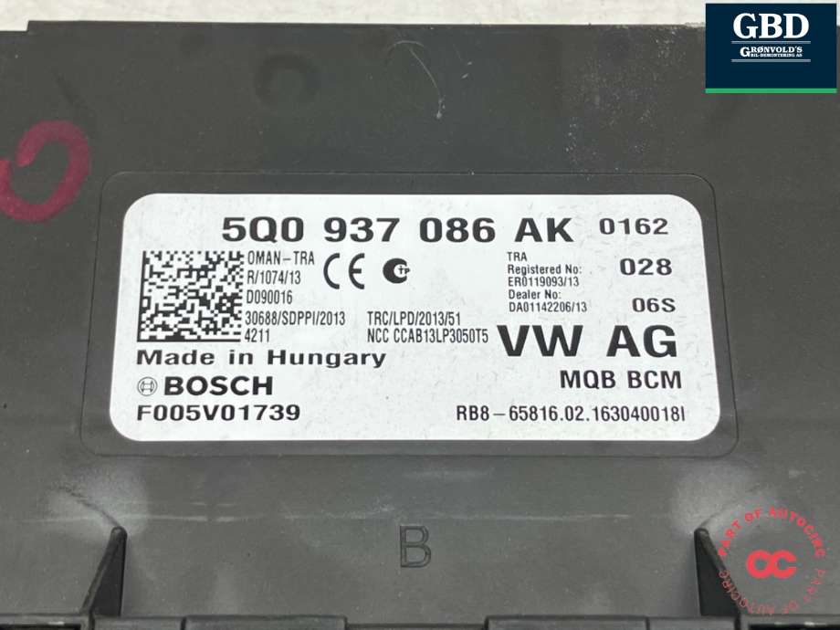 Styreenhet comfort (BCM) til VW Passat 2015-2019 (Fase 1) (B8) (B8) (5Q0 937 086 AK|5Q0 937 086 AK Z00|)