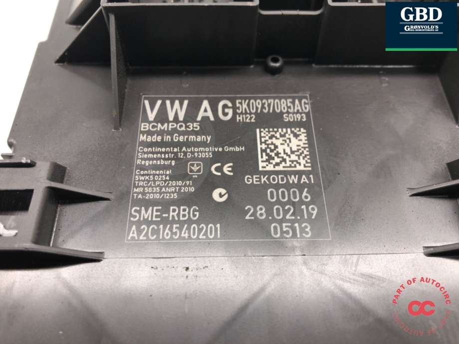 Styreenhet comfort (BCM) til VW Caddy 2015-2020 (Type III, Fase 3)  (5K0 937 087 AR Z16|)