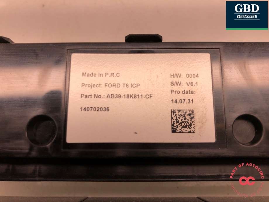 Bilstereo betjeningspanel til Ford Ranger / Ranger Raptor 2015-2022  (5263192|AB39-18K811-CF|)